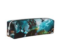 YZWXYYCWM Halloween Cushaw Graveyard Leather Pencil Case - Durable, Stylish, and Compact Stationery Organizer for Men, Women, and Unisex - for Back to Desk, Travel, and Office Supplies