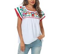 YZXDORWJ Women Mexican Embroidered Lace Traditional Colorful Blouse Tricolor Top Mexican Independence Day Shirt, Dc-wr, XXL