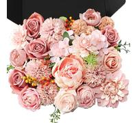 YZXZM Artificial Flowers Combo Box, Fake Silk Foam Flower Mix with Wire Stem, DIY Wedding Bridal Bouquet Shower Party Home Décor (30-40 Pieces) (Pink)
