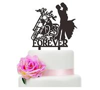 YzYbuaego Motorcycle Wedding Cake Topper, Bride and Groom with Motorcycle, White/Ivory, 1 count, Wedding, Anniversary, Bridal Shower