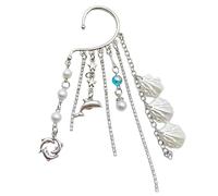 YZYDF Fashionable Metal Ear Cuff with Chain Unique Ocean Shell Pendant Ear Dangle Stylish Beaded Fringes Ear Cuff Accessory