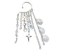 YZYDF Fashionable Metal Ear Cuff with Chain Unique Ocean Shell Pendant Ear Dangle Stylish Beaded Fringes Ear Cuff Accessory