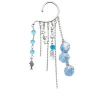 YZYDF Fashionable Metal Ear Cuff with Chain Unique Ocean Shell Pendant Ear Dangle Stylish Beaded Fringes Ear Cuff Accessory