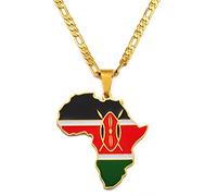 YZyizhen Africa Outline Map Pendant Necklace - Country Flag Print Hip-Hop Ghana Nigeria Congo Somalia Uganda Zambia Liberia Jewelry, Women Men Unisex, Kenya,One Size