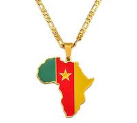 YZyizhen Africa Outline Map Pendant Necklace - Country Flag Print Hip-Hop Ghana Nigeria Congo Somalia Uganda Zambia Liberia Jewelry, Women Men Unisex, Cameroon,One Size