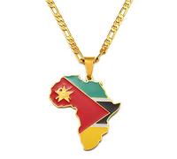 YZyizhen Africa Outline Map Pendant Necklace - Country Flag Print Hip-Hop Ghana Nigeria Congo Somalia Uganda Zambia Liberia Jewelry, Women Men Unisex, Mozambique,One Size