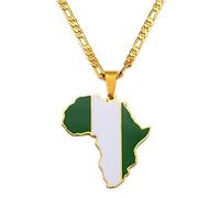 YZyizhen Africa Outline Map Pendant Necklace - Country Flag Print Hip-Hop Ghana Nigeria Congo Somalia Uganda Zambia Liberia Jewelry, Women Men Unisex, Nigeria,One Size
