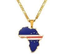 YZyizhen Africa Outline Map Pendant Necklace - Country Flag Print Hip-Hop Ghana Nigeria Congo Somalia Uganda Zambia Liberia Jewelry, Women Men Unisex, Cabo Verde,One Size