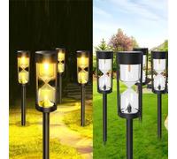 YZYOE 4 Pack LED Solar Warm Hourglass Light, Outdoor Decorative Atmosphere Light, Wireless Dusk to Dawn Searchlight IP65 Waterproof