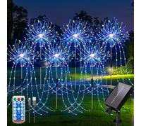 YZYOE 6 Pack 720 LED Outdoor Solar Ground Inserted Colorful Fireworks Lights with Remote Control, Waterproof Solar&USB Powered Courtyard Atmosphere Decorative Lights,8 Modes DIY Path Light.