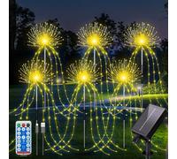YZYOE 6 Pack 720 LED Outdoor Solar Ground Inserted Warm Light Fireworks Lights with Remote Control, Waterproof Solar&USB Powered Courtyard Atmosphere Decorative Lights,8 Modes DIY Path Light.