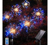 YZYOE 6 Pack 900 LED Outdoor Solar Ground Inserted Colorful Fireworks Lights with Remote Control, Waterproof Solar&USB Powered Courtyard Atmosphere Star Burst Lights,8 Modes DIY Path Light.