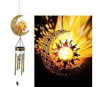 YZYOE Cute solar powered sun and moons wind chime decorative light, iron art sun and moons wind chime, A portable LED outdoor decorative light gift for friends.