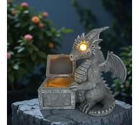 YZYOE LED solar powered dragons opening treasures box light, Outdoor atmosphere decoration lamp, Cute resin dragon garden landscape lights.