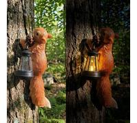 YZYOE LED Solar Squirrel Lantern, Garden Decoration Resin Cute Squirrel Animal wall Hanging lamp, Wireless Twilight to Dawn LED Lights are Waterproof.