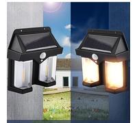 YZYOE Outside Solar Induction Wall lamp Warm Light Dual Core， Wireless Dusk to Dawn Motion Sensor LED Sconce Lights IP65 Waterproof.