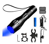 YZYOE Rechargeable Blue Light Tactical Flashlight，600 Yard Blue Hunting Light Zoomable Flashlight Hog Predator Lights with Pressure Switch Universal Picatinny Rail Mount kit.