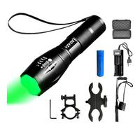 YZYOE Rechargeable Green Light Tactical Flashlight，500 Yard Green Hunting Light Zoomable Flashlight Hog Predator Lights with Pressure Switch Universal Picatinny Rail Mount kit.