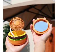 YZYOE Rechargeable Hamburger Mini Fan, Creative Cute Toy Fan with Mirror, 3-Speed Mode, Small Gift for Family and Friends in Summer.