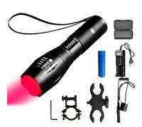 YZYOE Rechargeable Red Light Tactical Flashlight，500 Yard Red Hunting Light Zoomable Flashlight Hog Predator Lights with Pressure Switch Universal Picatinny Rail Mount kit.