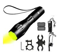 YZYOE Rechargeable Yellow Warm Light Tactical Flashlight，500 Yard Warm Yellow Hunting Light Zoomable Flashlight Hog Predator Lights with Pressure Switch Universal Picatinny Rail Mount kit.