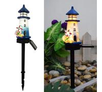 YZYOE Solar Blue and White Lighthouse Atmosphere Lights, Garden and Courtyard Decoration Resin Cute House Floor Lamp, Wireless Dusk to Dawn LED Lights Waterproof.