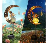 YZYOE Solar Moon Flower Fairy Crystal Lamp, Garden Decorative Iron Beautiful Fairy Crystal Ground Light, Wireless Twilight to Dawn LED Light Waterproof.