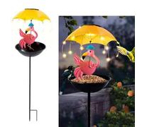 YZYOE Solar Powered Flamingo Holding an Umbrella Feeding Light, Garden Decoration Iron Cute Flamingo Holding an Umbrella Floor lamp, Wireless Dusk to Dawn LED Light Waterproof.