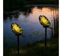 YZYOE Solar Powered Lotus Leaf Frog Light, Garden Decoration Resin Cute Animal Ground lamp, Wireless Dusk to Dawn LED Light Waterproof.