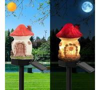 YZYOE Solar Powered Red Mushroom House Lamp, Garden Decoration Resin Cute Mushroom House Floor Lamp, Wireless Dusk to Dawn LED Sconce Lights Waterproof.