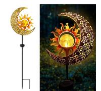 YZYOE Solar Powered Sun and Moons Light, Garden Decorative Wrought Iron Beautiful Sun and Moons Ground lamp, Wireless Dusk to Dawn LED lamp Waterproof.