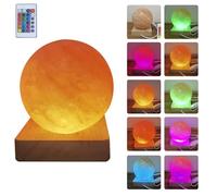 YZYOE USB Colour Gradient Himalayan Salt lamp, Solid Wood Base Atmosphere Decoration Rotundity Salt lamp with Remote Control, Natural Crystal Stone Bedside Night Light, Handmade Crafts.