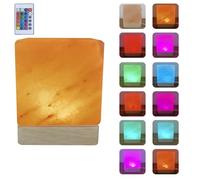 YZYOE USB Colour Gradient Himalayan Salt lamp, Solid Wood Base Atmosphere Decoration Square Salt lamp with Remote Control, Natural Crystal Stone Bedside Night Light, Handmade Crafts.