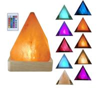 YZYOE USB Rainbow Gradient Himalayan Salt lamp, Solid Wood Base Atmosphere Decoration Pyramids Salt Light with Remote Control, Natural Crystal Stone Bedside Night lamp, Handmade Crafts.