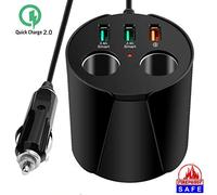YZYP USB Car Charger Cigarette Lighter Splitter Dual Socket Cup Holder Adapter Universal Multi Charging Port Outlet Fast Quick Charge 3.0 Power for iPad iPhone X 8 7 6S 6 Plus Samsung S8 S7 Galaxy