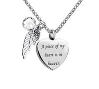 YZYSHA Angel Wing Charm 12 Colors Crystal Cremation Urn Necklace for Keepsake Memorial Jewelry A Piece of My Heart is in Heaven Ashes Pendant with Fill Kit