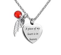 YZYSHA Angel Wing Charm 12 Colors Crystal Cremation Urn Necklace for Keepsake Memorial Jewelry A Piece of My Heart is in Heaven Ashes Pendant with Fill Kit