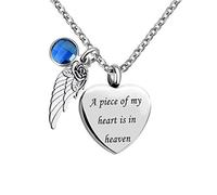 YZYSHA Angel Wing Charm 12 Colors Crystal Cremation Urn Necklace for Keepsake Memorial Jewelry A Piece of My Heart is in Heaven Ashes Pendant with Fill Kit