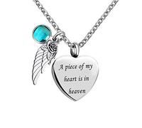 YZYSHA Angel Wing Charm 12 Colors Crystal Cremation Urn Necklace for Keepsake Memorial Jewelry A Piece of My Heart is in Heaven Ashes Pendant with Fill Kit