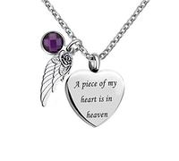 YZYSHA Angel Wing Charm 12 Colors Crystal Cremation Urn Necklace for Keepsake Memorial Jewelry A Piece of My Heart is in Heaven Ashes Pendant with Fill Kit