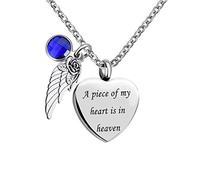 YZYSHA Angel Wing Charm 12 Colors Crystal Cremation Urn Necklace for Keepsake Memorial Jewelry A Piece of My Heart is in Heaven Ashes Pendant with Fill Kit