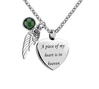 YZYSHA Angel Wing Charm 12 Colors Crystal Cremation Urn Necklace for Keepsake Memorial Jewelry A Piece of My Heart is in Heaven Ashes Pendant with Fill Kit