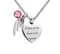 YZYSHA Angel Wing Charm 12 Colors Crystal Cremation Urn Necklace for Keepsake Memorial Jewelry A Piece of My Heart is in Heaven Ashes Pendant with Fill Kit