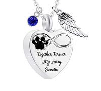 YZYSHA Angel Wing Charm Colors Crystal Heart Cremation Urn Necklace Ashes Keepsake Memorial Jewelry for Pets - Together Forever My Sweetie