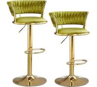 YZYSHA Bar Stool Velvet Seat Breakfast Chairs Set of 2 Adjustable Swivel Counter with Backrest High for Kitchen Island/Home(Fruit Green)