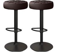 YZYSHA Bar Stools Set of 2 Comfy Pu Leather Counter Height with Round Seat Adjustable Swivel Backless bar-stools Tall(Brown,Black Legs)