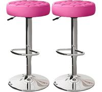 YZYSHA Bar Stools Set of 2 Comfy Pu Leather Counter Height with Round Seat Adjustable Swivel Backless bar-stools Tall(Pink,Silver Legs)