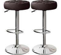 YZYSHA Bar Stools Set of 2 Comfy Pu Leather Counter Height with Round Seat Adjustable Swivel Backless bar-stools Tall(Brown,Silver Legs)