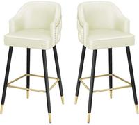 YZYSHA Bar Stools Set of 65 75cm Upholstered Leatherette bar-stools with Nailhead Trim Mid Century Height Chairs(White,65cm/25.5inch)