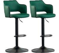 YZYSHA Breakfast Bar Stools Set of 2 Swivel Kitchen Stool Adjustable Height Upholstered bar-stools Counter with Back for(Green,62-82cm)